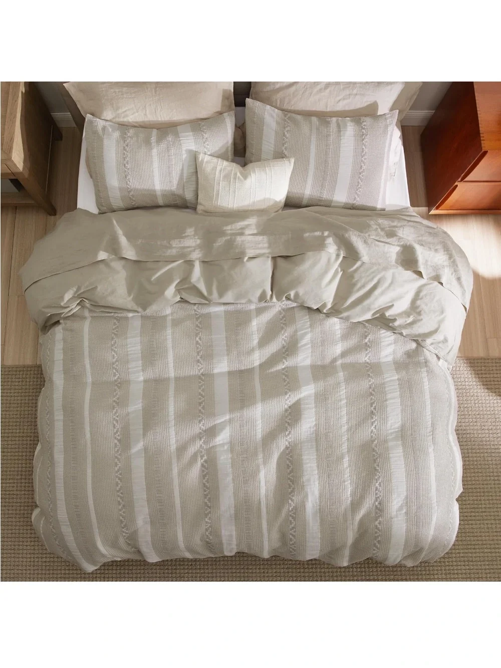 Bedsure PureWoven Boho Striped Cotton Waffle Duvet Cover Set, Queen, Linen